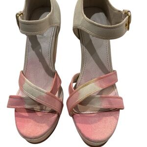 Miu Miu Pink and Cream Canvas wedge